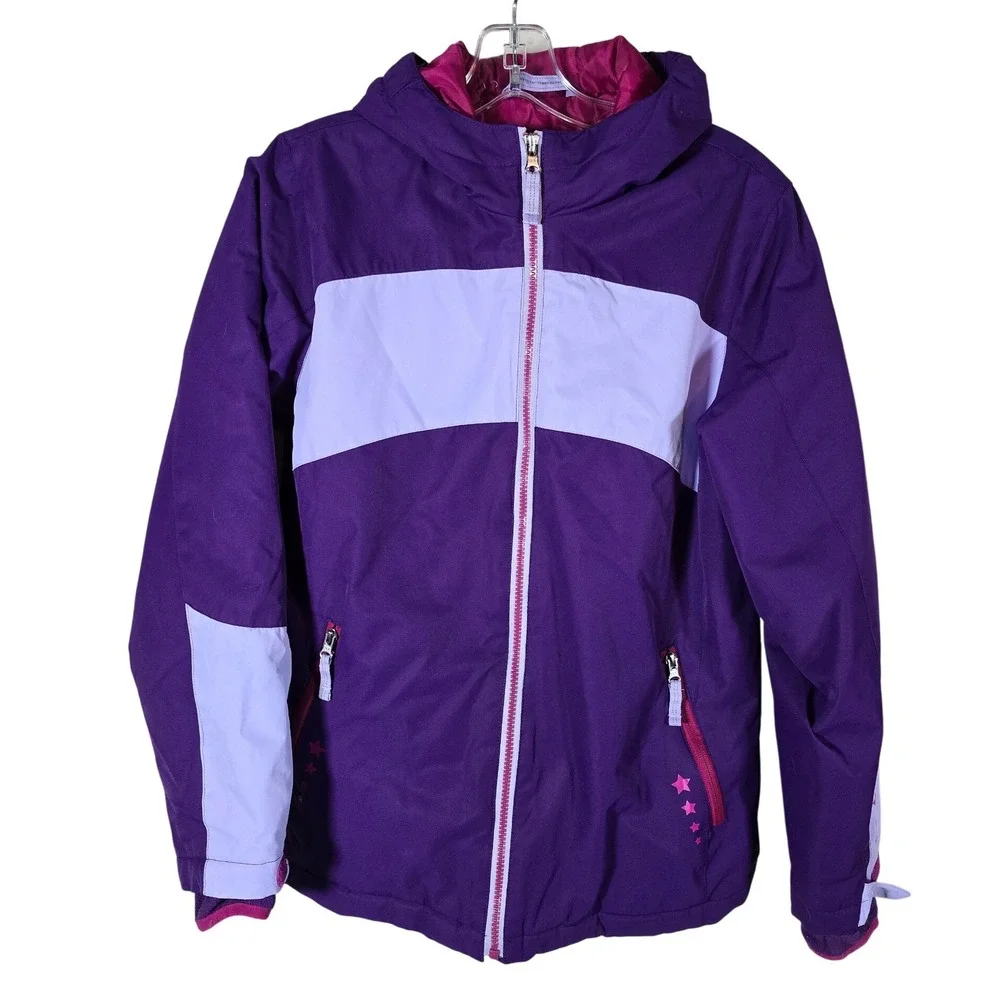 Lands End Kids Girls Purple‎ Light Purple Star Ski Jacket Hooded Zip Up XL